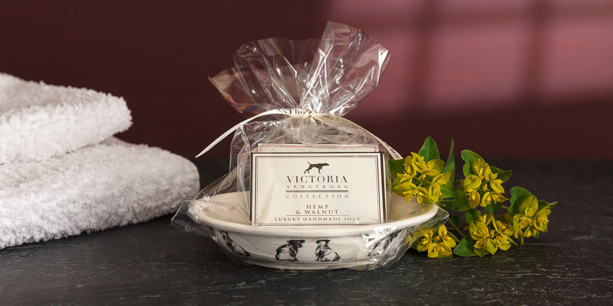 Charcoal Collection Two Jacks Soap Dish with two handmade soaps