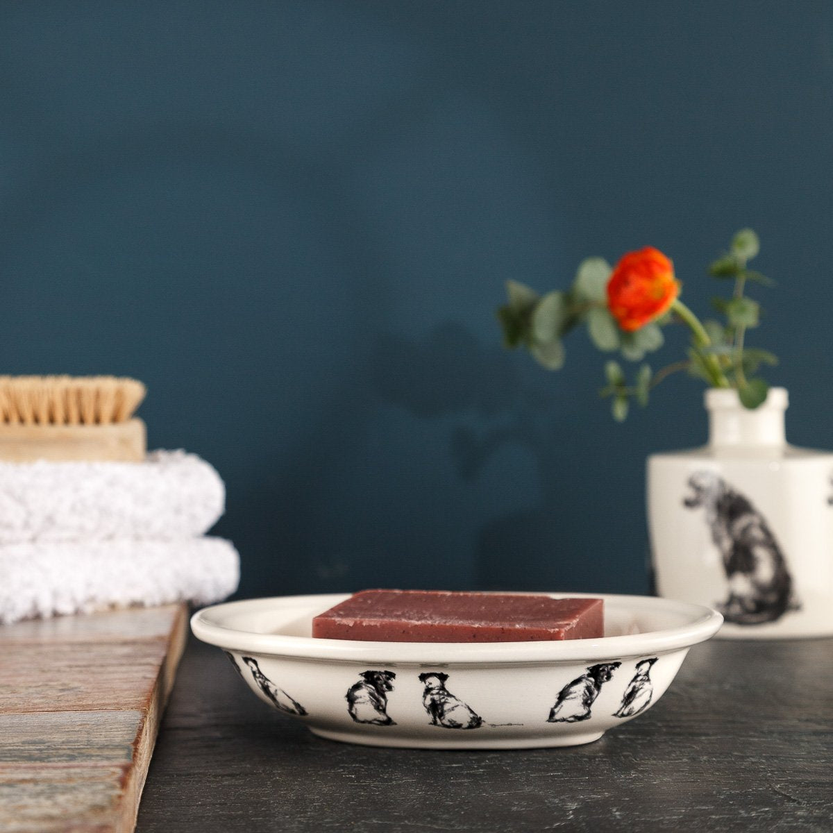 Charcoal Collection Two Jacks Soap Dish with two handmade soaps
